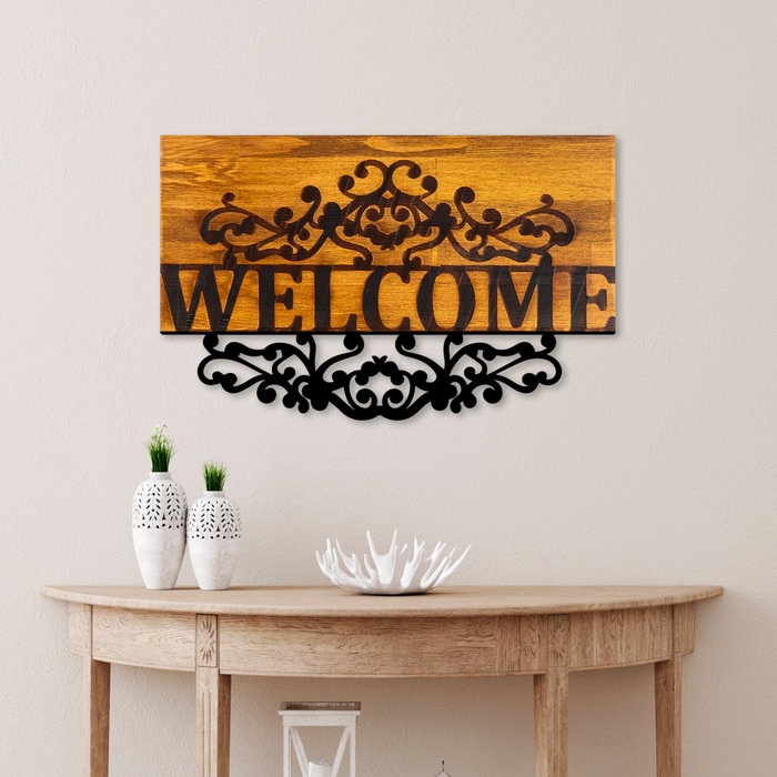 Wallity Welcome Escultura de pared de madera y metal en Nogal y Negro Wallity Welcome Escultura de pared de madera y metal en Nogal y Negro